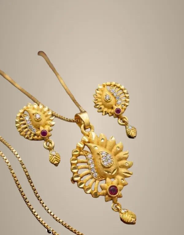 Trendy_Gold_Plated_Sunflower_Peacock_Design_Pendant_Set_Cz_Ruby_Stone_Studded_Chain_With_Matching_Earrings_For_Women_Wedding_Ethnic_Wear_Jewellery