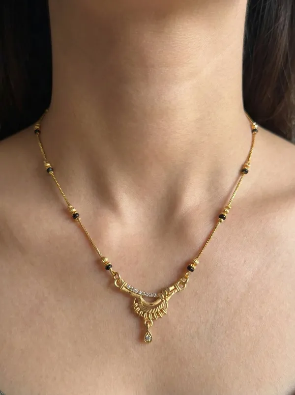 Modern_Gold_Plated_Mangalsutra_Necklace_Triangle_Shape_Pendant_Trendy_Black_Beads_Chain_For_Women
