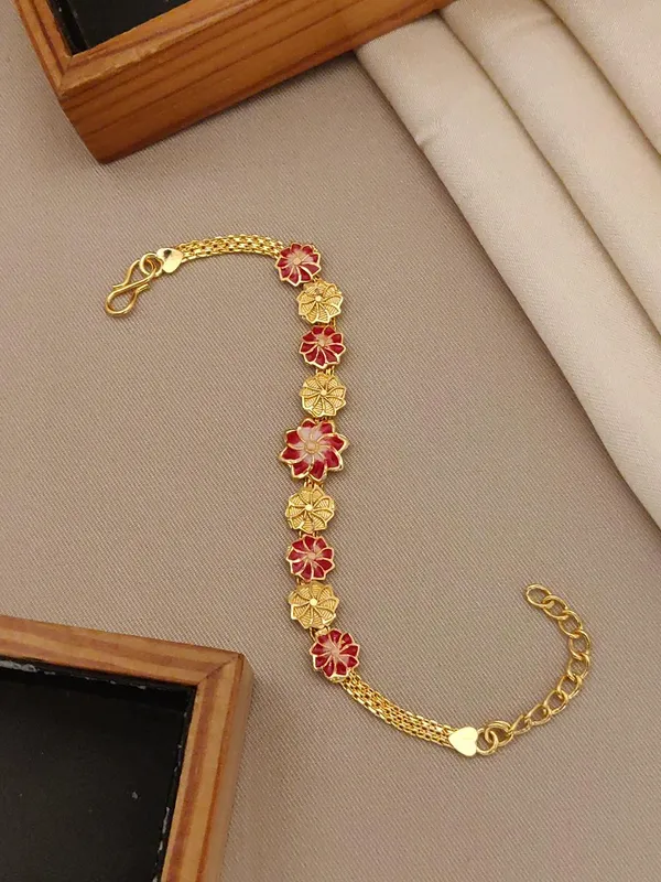 Trending_Gold_Plated_Floral_Enamel_Bracelet_For_Women_Girls_Stylish_Meenakari_Design_Adjustable_Hand_Chain_Latest_Party_Wear_Daily_Use_Fancy_Jewellery
