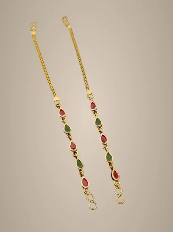 Fancy_Gold_Plated_Multi_Color_Teardrop_Stone_Kan_Chain_For_Women_Adjustable_Traditional_Ear_Chain_Wedding_Festive_Wear_Jewellery