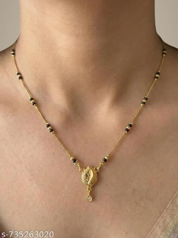 Stylish_Gold_Plated_Mangalsutra_With_Minimal_Black_Beads_Leaf_Design_Pendant_For_Daily_Wear