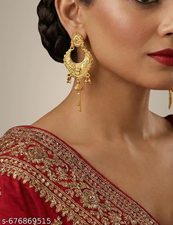 Traditional_Gold_Forming_Kalkati_Chandbali_Earrings_With_Dal_Chhol_Hand_Work_Matte_Finish_Ethnic_Golden_Dangler_For_Women