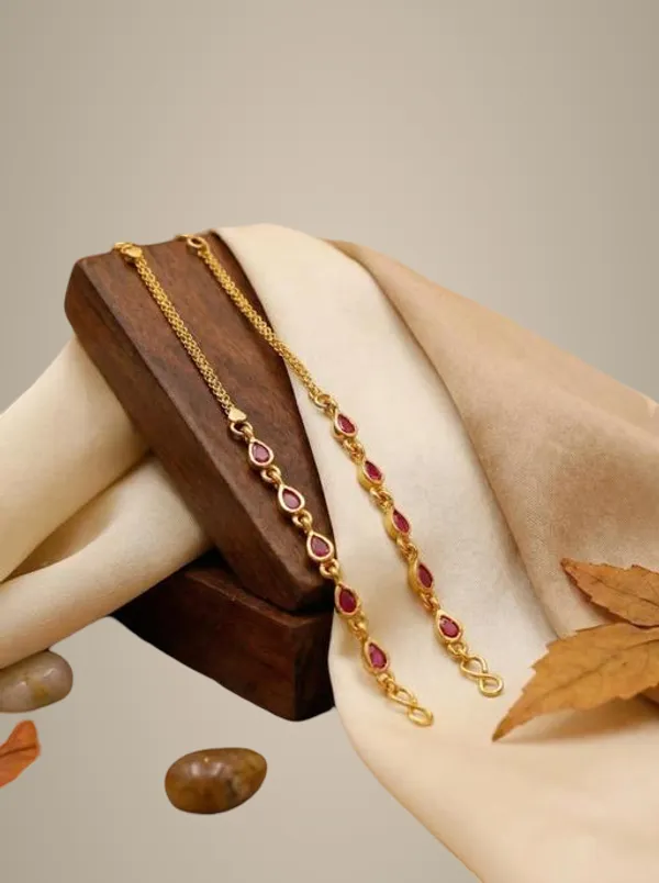 Women_Gold_Plated_Ruby_Teardrop_Kan_Chain_Lightweight_Double_Chain_Ear_Sahara_Daily_Occasion_Wear_Jewellery