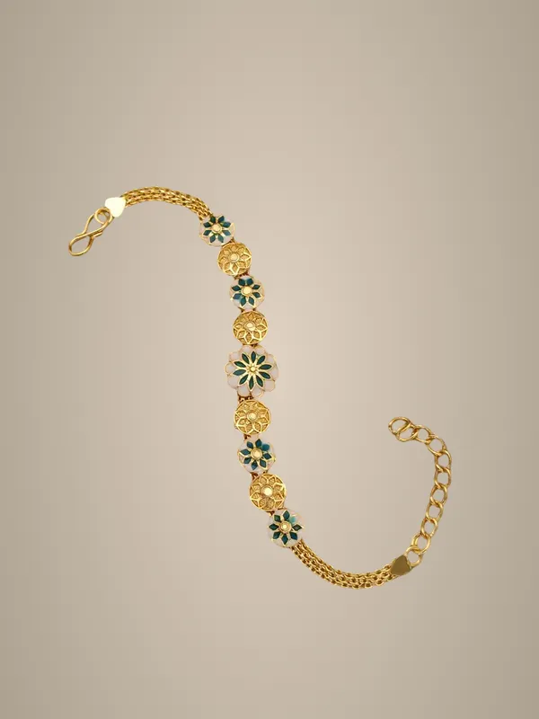 Elegant_Gold-Tone_Floral_Enamel_Bracelet_with_Chain_Link_Design