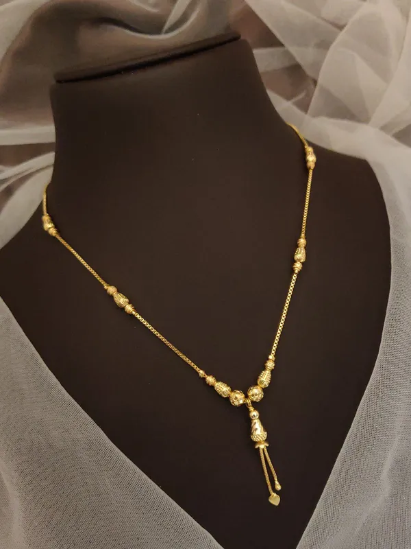 Gold_Plated_Beaded_Necklace_For_Women_Traditional_Daily_Wear_Chain_With_Tassel_Pendant
