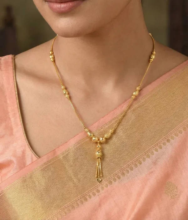 Gold_Plated_Beaded_Necklace_For_Women_Traditional_Daily_Wear_Chain_With_Tassel_Pendant