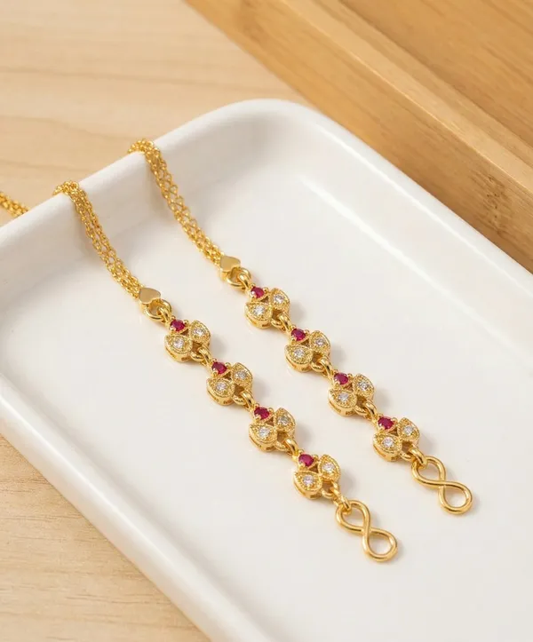 Stylish_Gold_Plated_Cz_Stone_Kan_Chain_For_Women_Pink_White_Stone_Designer_Ear_Chain_Bridal_Party_Wear_Jewellery