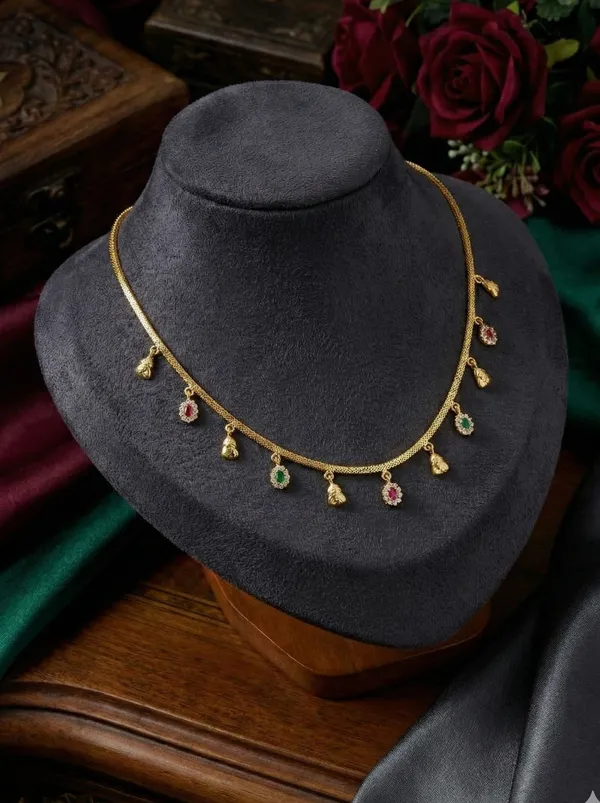Stylish_2_Layer_Box_Chain_Gold_Plated_Necklace_With_Multi_Ruby_Crystal_Pendant_Charms_Micro_Gold_Finish_Brass_Daily_Wear_Jewellery_For_Women