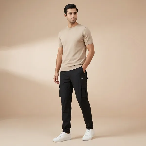 Black_Polyester_Cargo_Track_Pants_For_Men