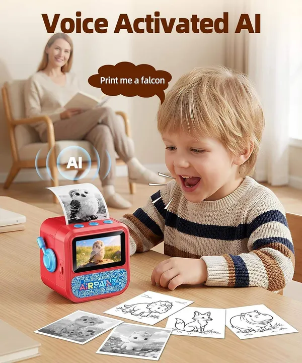 Skaleups_AI_Voice_Control_Kids_Mini_Printer_|_Portable_Thermal_Printer_with_HD_Screen,_Instant_Black_&_White_Printing,_Drawing_&_Colouring_Activities
