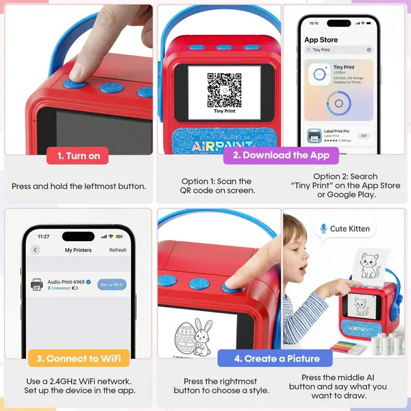Skaleups_AI_Voice_Control_Kids_Mini_Printer_|_Portable_Thermal_Printer_with_HD_Screen,_Instant_Black_&_White_Printing,_Drawing_&_Colouring_Activities