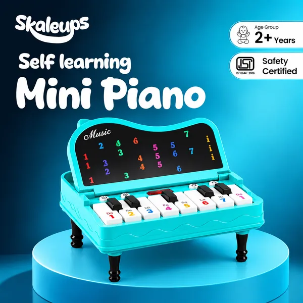 Skaleups_Self-Learning_Mini_Piano_(Blue)_with_7_Playing_Modes,_Colorful_Number_Keys_&_Multiple_Instrument_Sounds_|_Portable_Musical_Desk_Toy_&_Decorative_Showpiece_for_Kids_&_Adults_