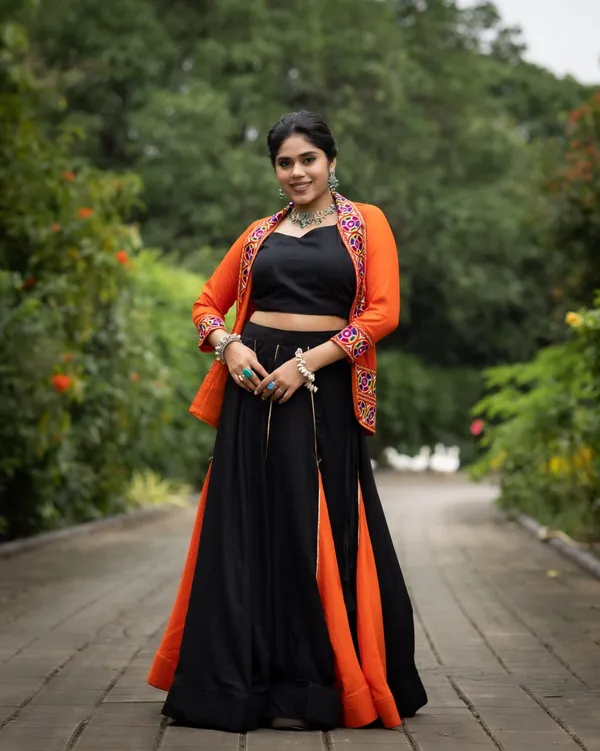 Black_Orange_Lehenga_With_Koti_and_Blouse_Chaniya_Choli_For_Women