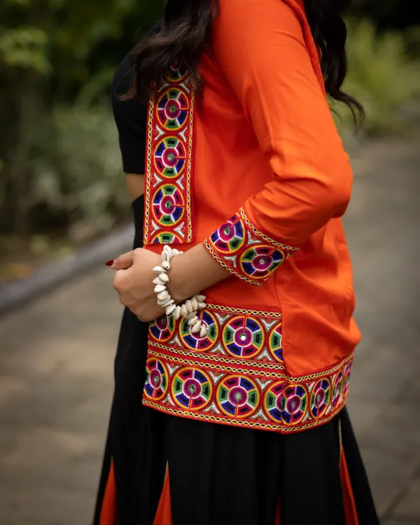Black_Orange_Lehenga_With_Koti_and_Blouse_Chaniya_Choli_For_Women