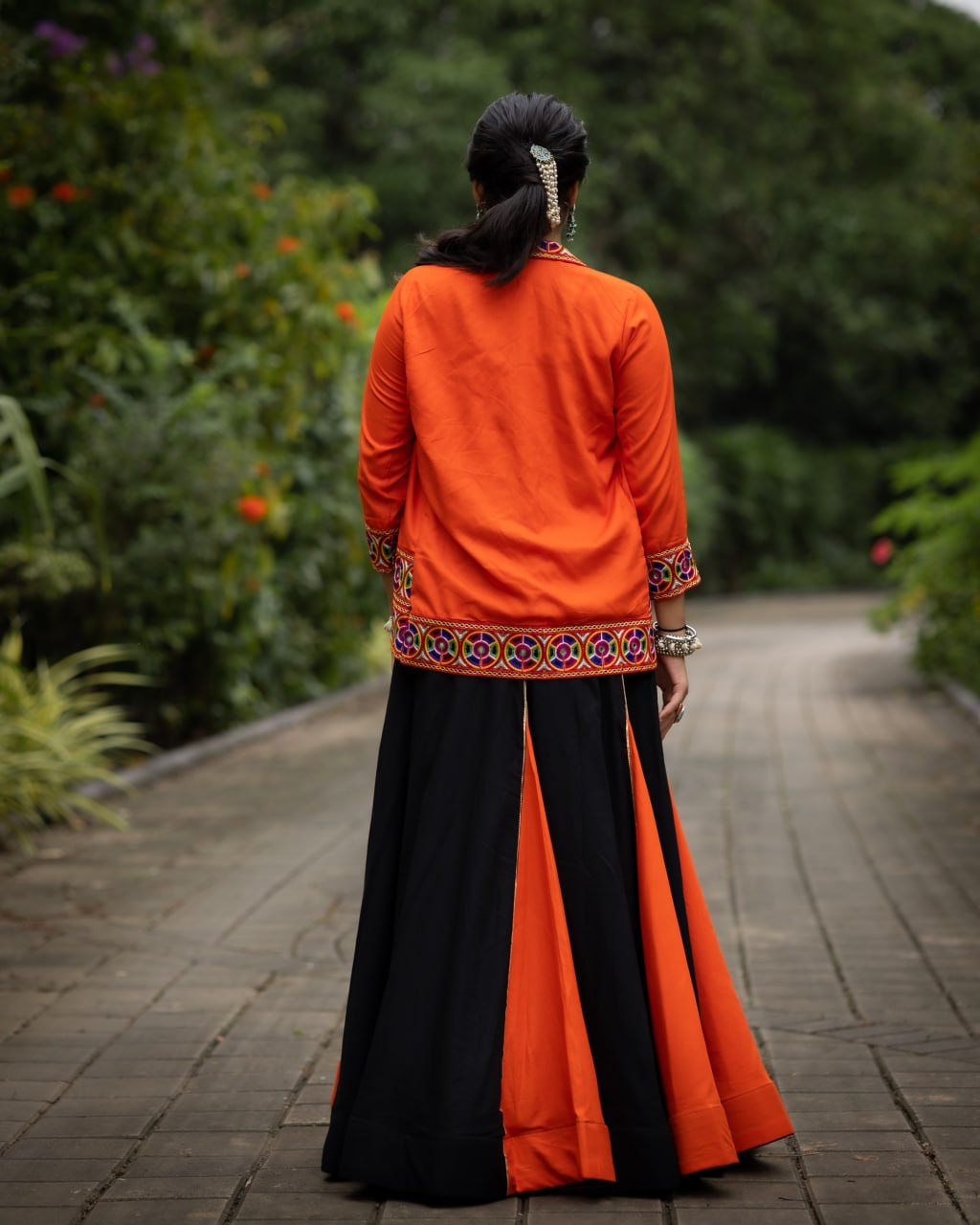Black_Orange_Lehenga_With_Koti_and_Blouse_Chaniya_Choli_For_Women