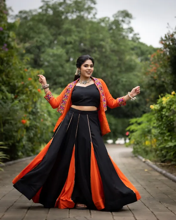 Black_Orange_Lehenga_With_Koti_and_Blouse_Chaniya_Choli_For_Women