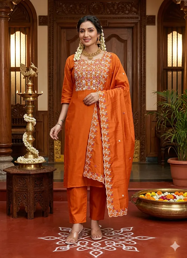 Cotton_Embroidered_Kurti_Bottom_With_Dupatta
