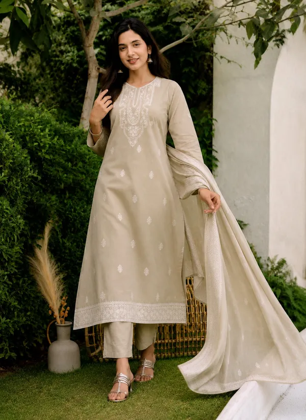 Embellished,_Woven_Kurta,_Trouser/Pant_&_Dupatta_Set