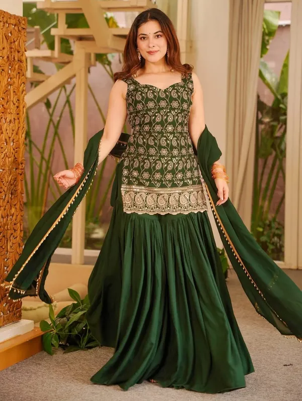 Green_Blooming_Faux_Georgette_Sharara_Suit_With_Heavy_Embroidery_Sequence_Work