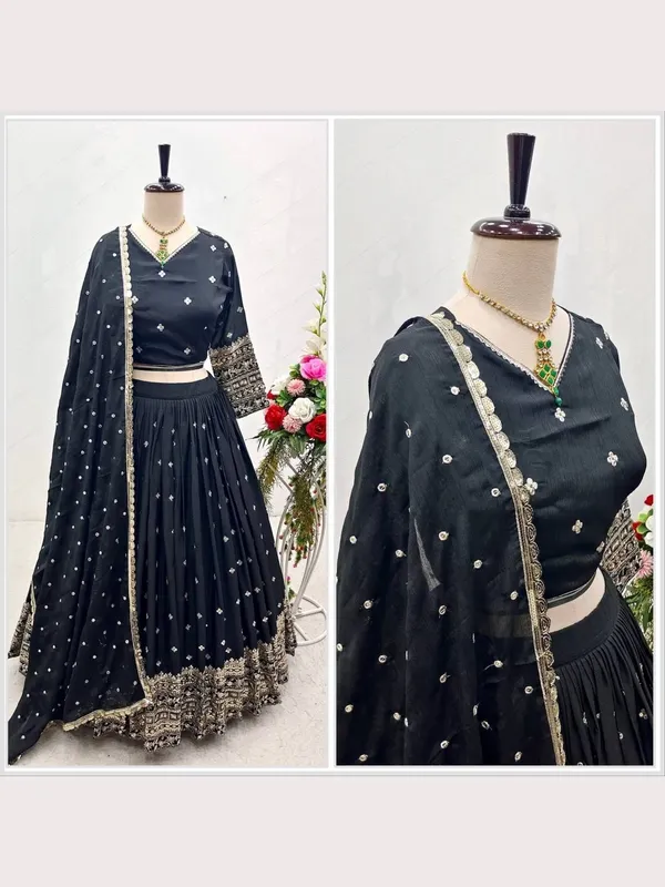 Black_Silk_Embroidered_Lehenga_Choli_Set_With_Dupatta