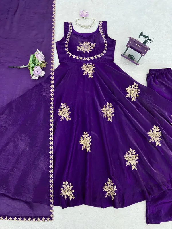 Sleeveless_Maroon_Silk_Anarkali_Gown_With_Sequence_Embroidery