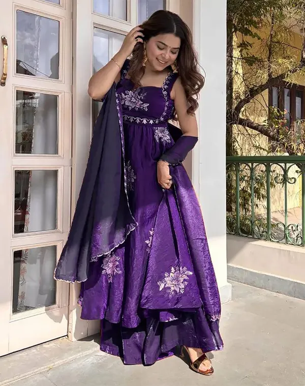 Sleeveless_Maroon_Silk_Anarkali_Gown_With_Sequence_Embroidery