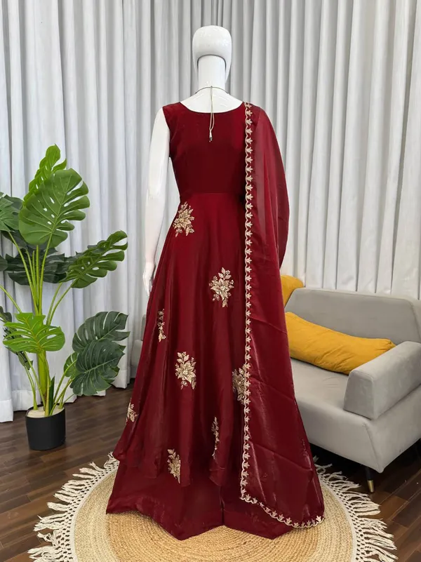 Sleeveless_Maroon_Silk_Anarkali_Gown_With_Sequence_Embroidery