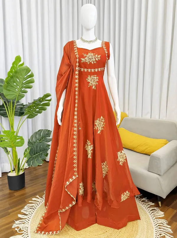 Sleeveless_orange_Silk_Anarkali_Gown_With_Sequence_Embroidery
