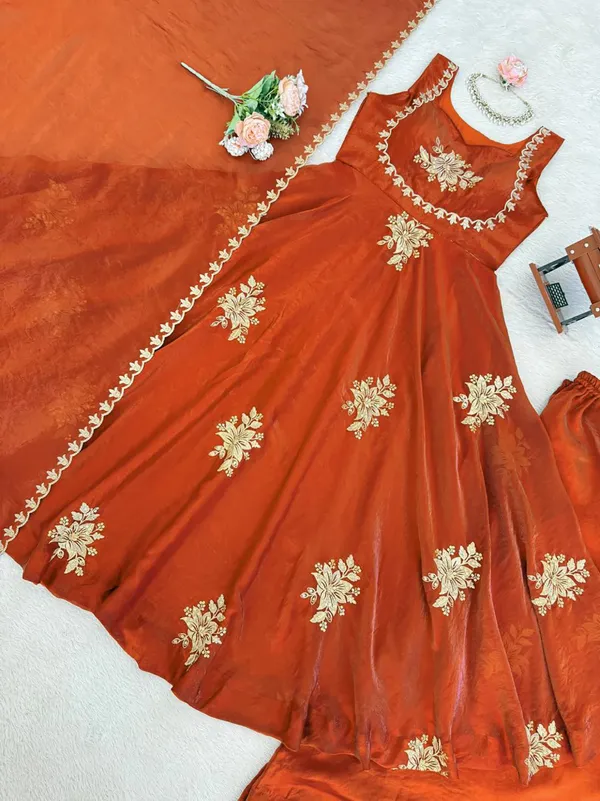 Sleeveless_orange_Silk_Anarkali_Gown_With_Sequence_Embroidery
