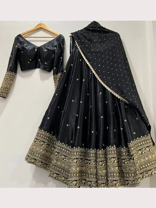Black_Silk_Embroidered_Lehenga_Choli_Set_With_Dupatta
