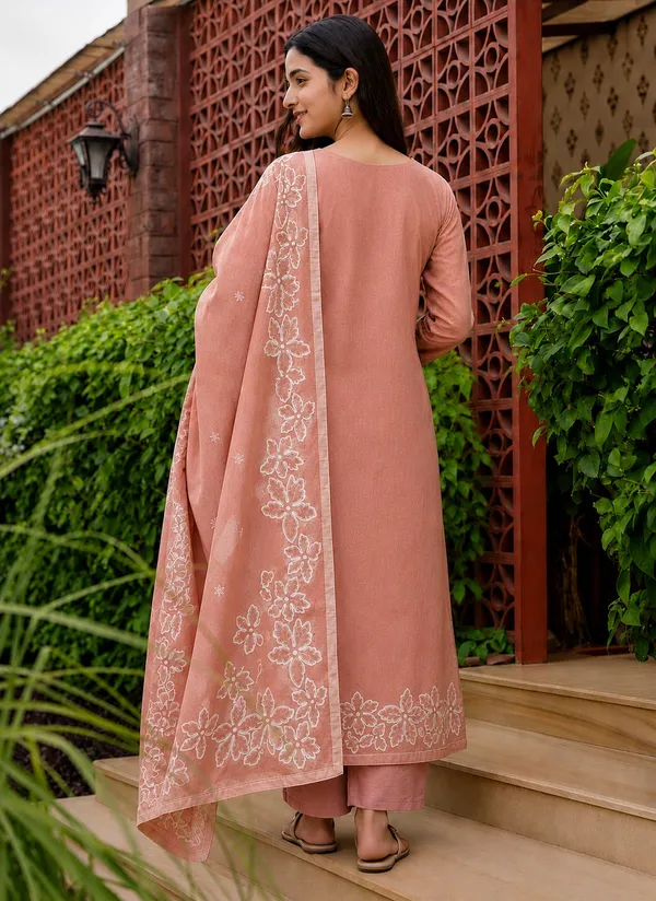 Women_Cotton_Blend,_Jacquard_Kurta_Pant_Dupatta_Set