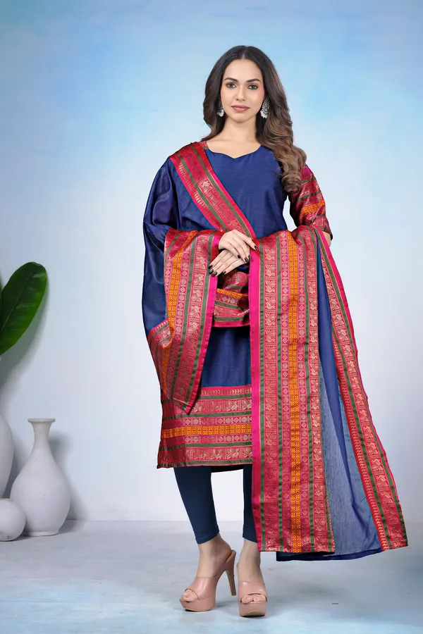 Women_Woven_Design_Silk_Blend_A-line_Kurta_With_Attached_Dupatta_(Black)