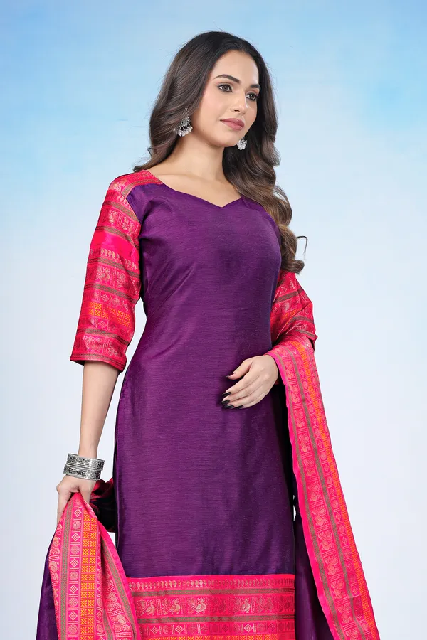 Women_Woven_Design_Silk_Blend_A-line_Kurta_With_Attached_Dupatta_(Black)