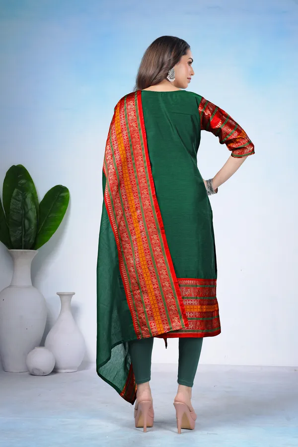 Women_Woven_Design_Silk_Blend_A-line_Kurta_With_Attached_Dupatta_(Black)