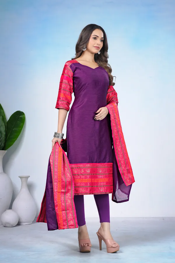 Women_Woven_Design_Silk_Blend_A-line_Kurta_With_Attached_Dupatta_(Black)