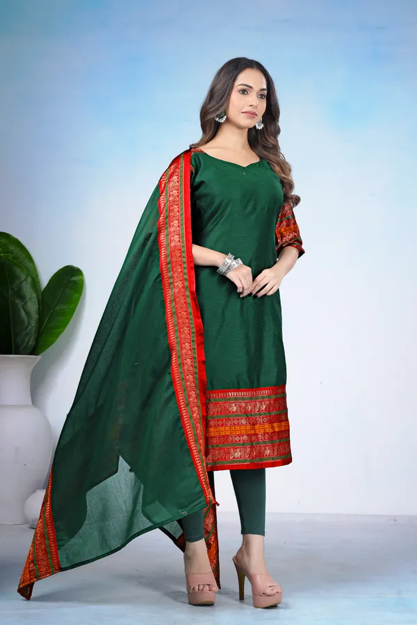 Women_Woven_Design_Silk_Blend_A-line_Kurta_With_Attached_Dupatta_(Black)