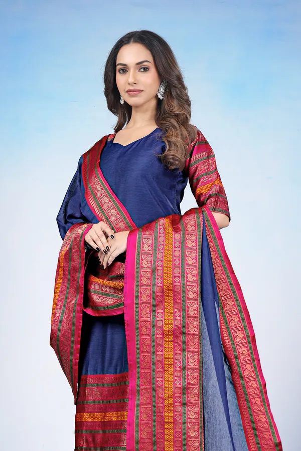 Women_Woven_Design_Silk_Blend_A-line_Kurta_With_Attached_Dupatta_(Black)