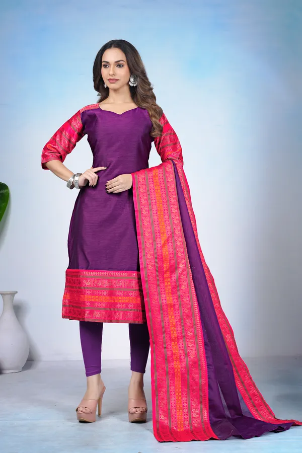 Women_Woven_Design_Silk_Blend_A-line_Kurta_With_Attached_Dupatta_(Black)