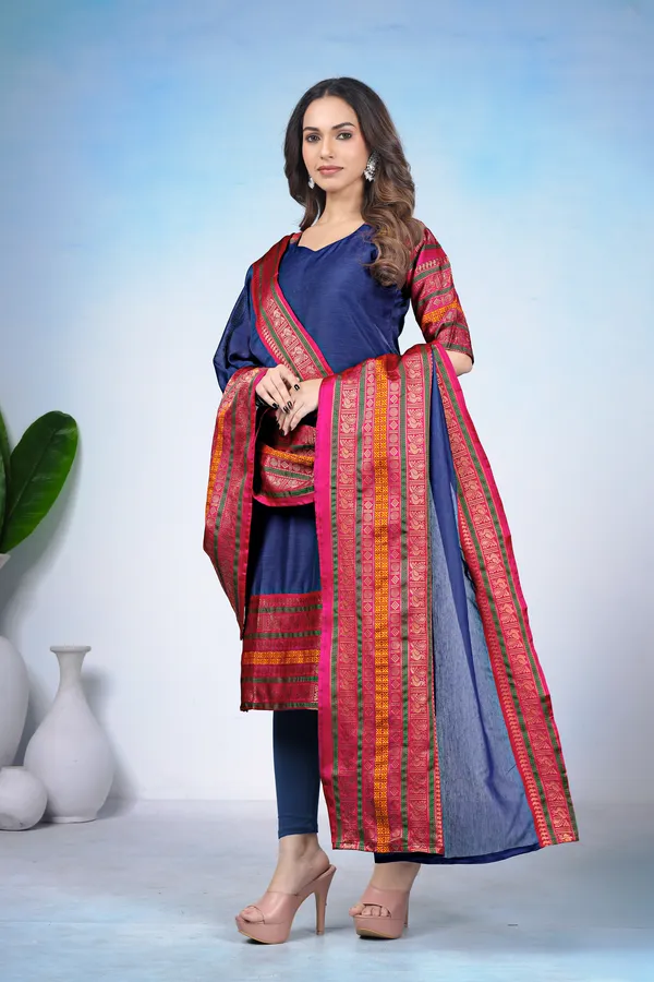 Women_Woven_Design_Silk_Blend_A-line_Kurta_With_Attached_Dupatta_(Black)