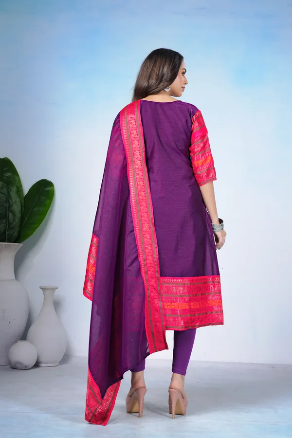 Women_Woven_Design_Silk_Blend_A-line_Kurta_With_Attached_Dupatta_(Black)