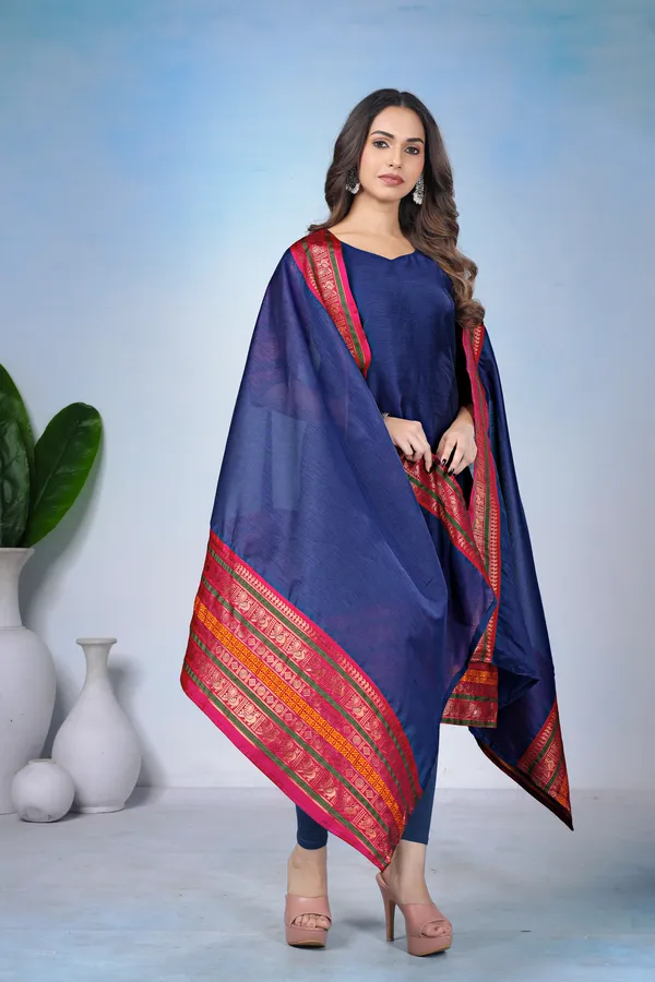 Women_Woven_Design_Silk_Blend_A-line_Kurta_With_Attached_Dupatta_(Black)
