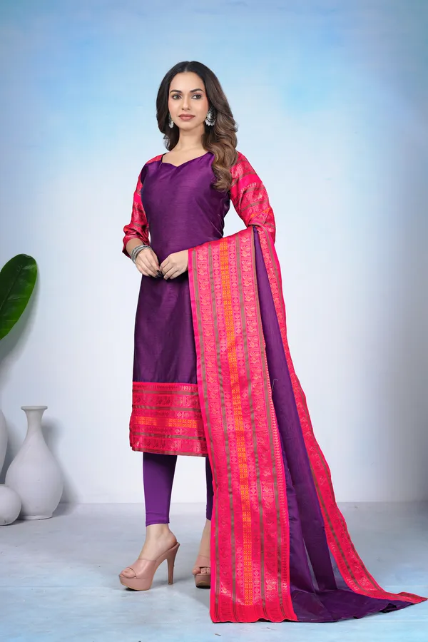 Women_Woven_Design_Silk_Blend_A-line_Kurta_With_Attached_Dupatta_(Black)