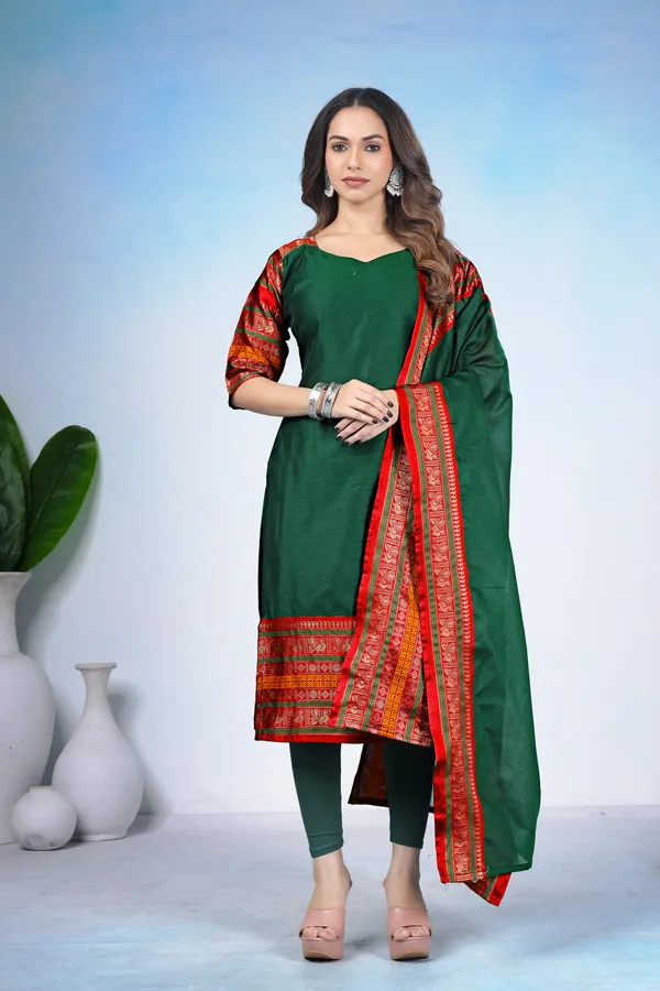 Women_Woven_Design_Silk_Blend_A-line_Kurta_With_Attached_Dupatta_(Black)