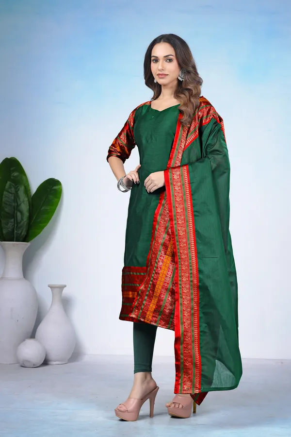 Women_Woven_Design_Silk_Blend_A-line_Kurta_With_Attached_Dupatta_(Black)
