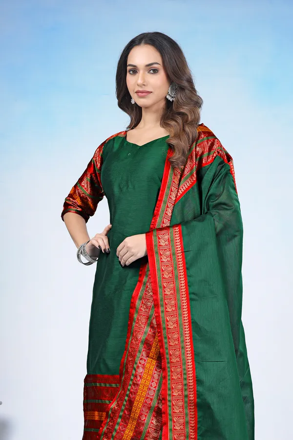 Women_Woven_Design_Silk_Blend_A-line_Kurta_With_Attached_Dupatta_(Black)