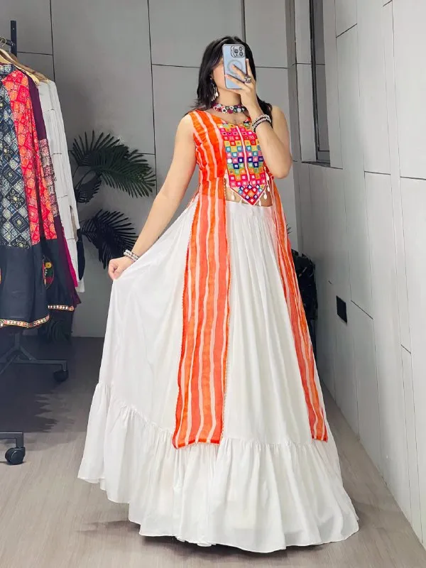 Women's_Orange_Color_Leheriya_Prints_Kurtis_With_Traditional_Lehenga_Set