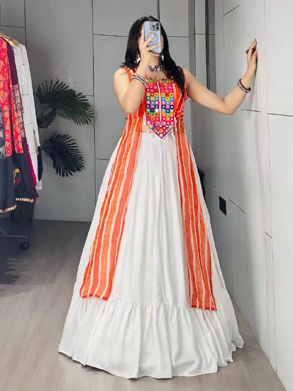 Women's_Orange_Color_Leheriya_Prints_Kurtis_With_Traditional_Lehenga_Set