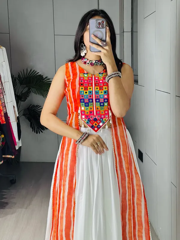 Women's_Orange_Color_Leheriya_Prints_Kurtis_With_Traditional_Lehenga_Set
