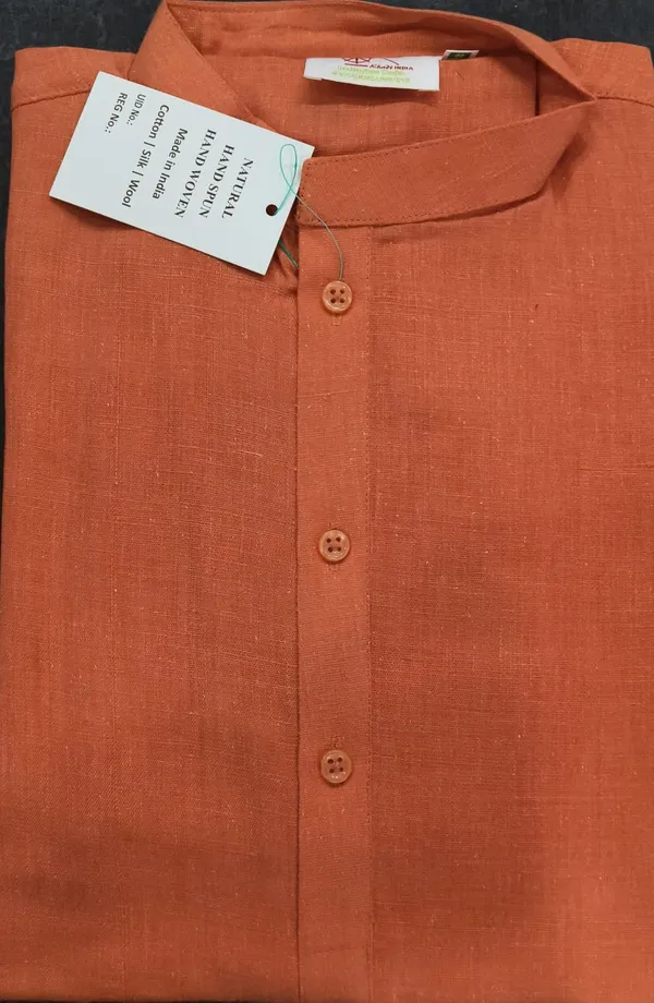 A_Natural_Handwoven_Textured_Orange_Kurta_For_Men