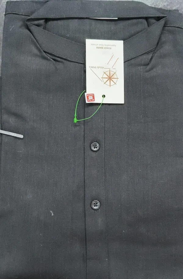 Men'S_Grey_Mandarin_Collar_Short_Kurta